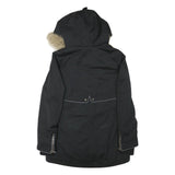 ZARA Womens Black & Beige Faux Fur Hood Parka Jacket XS Polyester Blend Zip