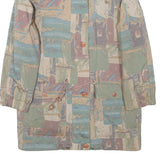 Womens Beige & Blue Abstract Pattern Button Jacket M Polyester Blend Casual