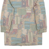 Womens Beige & Blue Abstract Pattern Button Jacket M Polyester Blend Casual