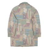 Womens Beige & Blue Abstract Pattern Button Jacket M Polyester Blend Casual