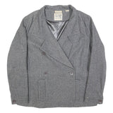 DKNY Womens Grey Wool Blend Double Breasted Jacket L Woven Button Closure