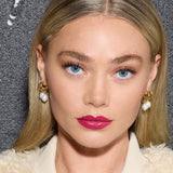 Venus Gold Hoop Earrings With White Pearl Charm