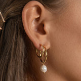 Venus Gold Hoop Earrings With White Pearl Charm