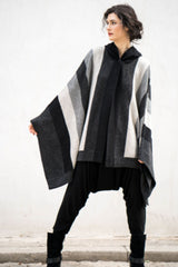 Anita Hooded Alpaca Striped Poncho