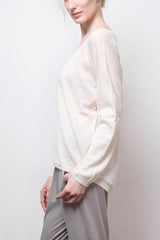 Kory Cash-Llama-Silk Sheer Pullover — Cream