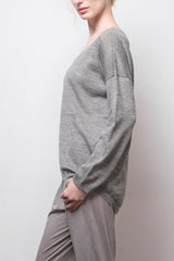 Kory Cash-Llama-Silk Sheer Pullover — Grey