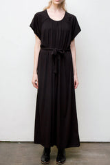 Belted Long Dress - Organic Cotton - Black