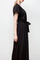 Belted Long Dress - Organic Cotton - Black