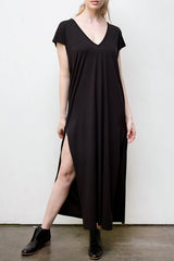 Maxi V Neck Dress - Organic Cotton - Black