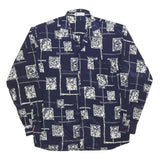 YU SHY Mens Navy Blue & White Abstract Pattern Shirt XL Long Sleeve Button