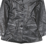 AMERICAN BORN Womens Black Leather Button Jacket S Smooth Stylish Classic