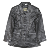 AMERICAN BORN Womens Black Leather Button Jacket S Smooth Stylish Classic