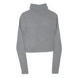 Womens Grey Plain Acrylic Blend Cropped Roll Neck Basic Knit Jumper XS Soft