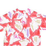 Womens Red Pink Purple White Printed Viscose Shirt Short Sleeve Button Neck L