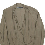 ZARA Womens Beige Cotton Blend Casual Jacket L Drawstring Open Front Relaxed