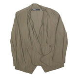 ZARA Womens Beige Cotton Blend Casual Jacket L Drawstring Open Front Relaxed