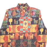 Womens Beige & Multicoloured Abstract Dog Pattern Crew Neck S Cotton Blend