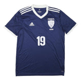 ADIDAS Mens Blue White Classic Football T-Shirt L Short Sleeve V-Neck