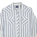 WRANGLER Mens White & Grey Stripe Long Sleeve Shirt L Cotton Blend Casual