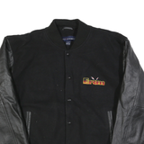 PORT AUTHORITY Mens Black Wool Button Jacket M Bomber Sleeve Leather Patchwork