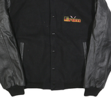 PORT AUTHORITY Mens Black Wool Button Jacket M Bomber Sleeve Leather Patchwork