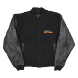 PORT AUTHORITY Mens Black Wool Button Jacket M Bomber Sleeve Leather Patchwork