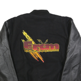 PORT AUTHORITY Mens Black Wool Button Jacket M Bomber Sleeve Leather Patchwork