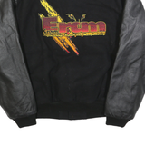 PORT AUTHORITY Mens Black Wool Button Jacket M Bomber Sleeve Leather Patchwork