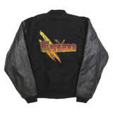 PORT AUTHORITY Mens Black Wool Button Jacket M Bomber Sleeve Leather Patchwork