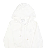 JUICY COUTURE Womens White Full Zip Hoodie L Velvet Glitter Logo Cropped