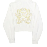 JUICY COUTURE Womens White Full Zip Hoodie L Velvet Glitter Logo Cropped