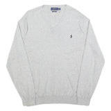 POLO RALPH LAUREN Mens Grey Plain V Neck Basic Knit Jumper 2XL Cotton Classic
