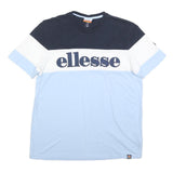 ELLESSE Mens Blue & White Colour Block Cotton T-Shirt M Short Sleeve Crew Neck