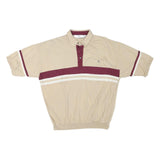CLASSICS Mens Beige & Maroon Striped Short Sleeve Polo Shirt M Cotton Blend