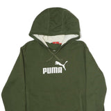 PUMA Mens Green Pullover Hoodie M Cotton Jersey Drawstring Pocket Relaxed Fit