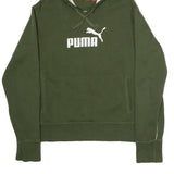PUMA Mens Green Pullover Hoodie M Cotton Jersey Drawstring Pocket Relaxed Fit
