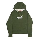 PUMA Mens Green Pullover Hoodie M Cotton Jersey Drawstring Pocket Relaxed Fit