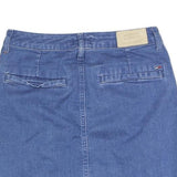 TOMMY HILFIGER Womens Blue Denim Mini Cotton Blend Skirt Button Front S Retro