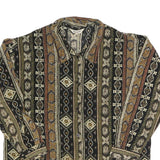 Womens Black Green Bronze Patterned Shirt Long Sleeve Collar L Vintage Boho