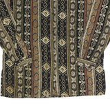 Womens Black Green Bronze Patterned Shirt Long Sleeve Collar L Vintage Boho