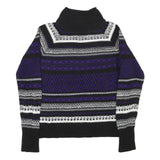 CHAPS Womens Black & Purple Patterned Wool Jumper Roll Neck Basic Knit M Warm