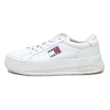 TOMMY HILFIGER Leather Womens Platform Trainers White UK 4 Casual Fashion