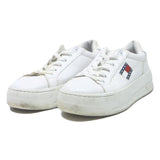 TOMMY HILFIGER Leather Womens Platform Trainers White UK 4 Casual Fashion