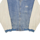 TEXX Mens Blue & Cream Button Cotton Denim Varsity Jacket XL Casual Outerwear