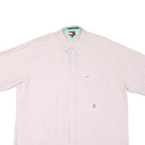 TOMMY HILFIGER Mens Pink & White Striped Shirt XL Button-Down Short Sleeve