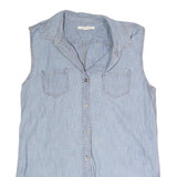 LEVI'S Womens Blue Sleeveless Shirt Button Neck Cotton Blend M Crochet Back