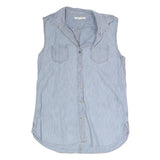 LEVI'S Womens Blue Sleeveless Shirt Button Neck Cotton Blend M Crochet Back
