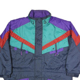 Mens Navy Blue Purple & Teal Red Colourblock Retro Jacket XL Polyester