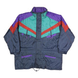 Mens Navy Blue Purple & Teal Red Colourblock Retro Jacket XL Polyester