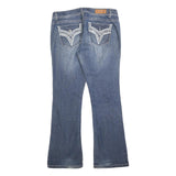 VIGOLD Womens Jeans Blue Regular Bootcut Denim Medium W32 L30 Stylish Embroidery